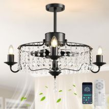 Deckenventilator Beleuchtung Kristall Pendelleuchte 50 Cm Timing Funktion 6 Windgeschwindigkeiten Mit Fernbedienung Schwarz 4 Lichter - Ganeed