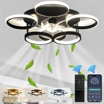 Ganeed - Dimmable Ventilateur Plafond Avec Lumiere Silencieux, 75W Plafonnier Ventilateur led, Lustre Salon led Design à 6 Anneaux Avec Télécommande