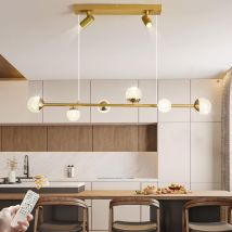 Ganeed - Lampada a sospensione moderna, lampadario dimmerabile in stile nordico con 6 sfere e 2 faretti, lampada a sospensione a led per cucina, sala