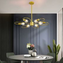 Lampadari moderni oro 6 luci semi-incasso plafoniera, Mid Century Sputnik illuminazione a sospensione altezza regolabile per camera da letto
