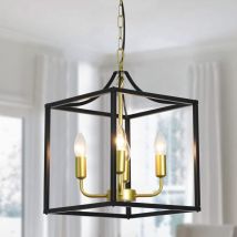 Ganeed - Lampara Colgante Negra de Metal Industrial 4 Luces, Lámpara Colgante de Techo de Granja, Accesorio de Iluminación Colgante de Isla de Cocina