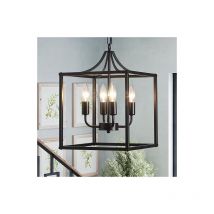 Ganeed - Lampara Colgante Negra de Metal Industrial 4 Luces, Lámpara Colgante de Techo de Granja, Accesorio de Iluminación Colgante de Isla de Cocina