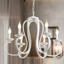 Lustre de pays français, lustres de style bougie blanche à 6 ampoules, luminaire suspendu vintage en métal pour table à dîner, cuisine de l'île,