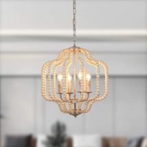 Lustre Moderne, Suspension Perlée en Bois à 4 Lumières Lustre en Forme de Globe Vintage, Plafonnier pour Salle à Manger, Cuisine, Chambre - Ganeed