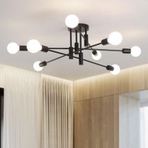 Lustre Moderne Suspension Réglable en Hauteur 8 Lumières Métal Industriel Vintage Bracket Lustre pour Salon Salle à Manger Chambre Foyer, Noir