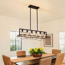 Kitchen Island Lighting, 6 Lights Pendant Lights, Farmhouse Rustic Light Fixtures, Black Industrial Pendant Lighting for Dining Room Kitchen Island