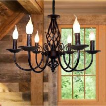 Lustres en noir Ganeed lustre suspendu en fer rétro, lampe suspendue rustique à 6 lumières, luminaire suspendu au plafond de ferme industrielle,