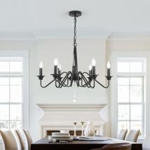 Ganeed - Lustre suspendu Vintage Français Country Light Pendentif Noir 6 Lumières
