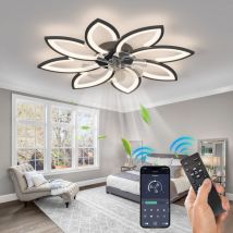 Ganeed - Lustre Ventilateur de Plafond, Ventilateur Plafond avec Lumiere Silencieux, Plafonnier Ventilateur Fleur Design Moderne, Dimmable, Fonction