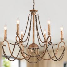 Plafoniera Vintage Francese Classico Lampadario Appeso Ferro Battuto Lampada Bronzo 6 Luci - Ganeed