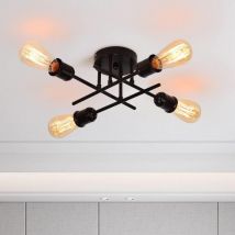 Plafonnier semi-encastré industriel à 4 ampoules Chadelier noir rustique avec base E27, luminaire de plafond Spoutnik moderne pour cuisine salle à