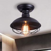 Ganeed - Rustic Ceiling Light Black, E27 Mini Ceiling Pendant Lighting, Semi Flush Mounted with Industrial Metal Cage, Hallway Stairway Foyer Kitchen