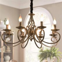 Ganeed Candelabros rústicos, candelabro francés de 8 luces con velas, lámpara colgante de hierro vintage, lámpara colgante para granja, isla de