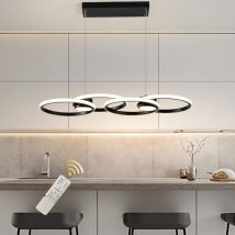 Suspension led moderne, 4 anneaux à intensité variable avec télécommande, lustre à suspendre réglable pour salle à manger, salon, cuisine, bar (56 w,