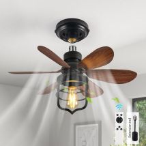 Ganeed - Ventilador De Techo Atornillado Zócalo De Luz Con Mando A Distancia E27 Ventiladores Pequeños Para Dormitorio Casa De Campo Lámpara 