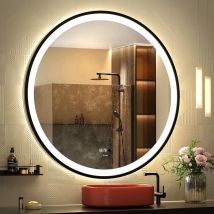 GANPE Miroir de courtoisie Rond à capteur LED, avec éclairage à intensité Variable, Anti-buée, étanche IP44, pour Salle de Bain (80x80cm)