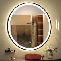 Ganpe - Miroir de courtoisie Rond à capteur led, avec éclairage à intensité Variable, Anti-buée, étanche IP44, pour Salle de Bain (100x100cm)