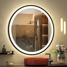 Ganpe - Miroir de courtoisie Rond à capteur led, avec éclairage à intensité Variable, Anti-buée, étanche IP44, pour Salle de Bain (70x70cm)