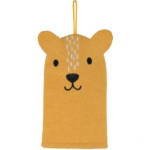 Gant de toilette marionnette léopard Jaune moutarde 14.5x21.5 cm
