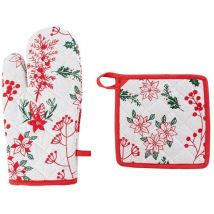 Gant et manique baies de Noël coton