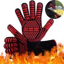 Gant four,gant anti chaleur unisex,résistant à la chaleur jusqu'à 800°C silicone anti dérapant pour BBQ/Four/Gril/Cheminée/Soudage/Cuisson (Rouge)