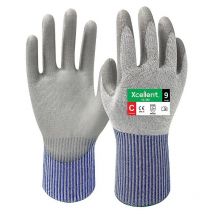 Gants 12-350 polyester/pu Jauge 13 anticoupure c gris taille 9- sachet de 12 paires Xcellent