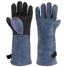 Gants de barbecue en cuir 40 cm/16 po, mitaines résistantes au feu et à la chaleur pour barbecue, soudage, lutte contre les incendies, cheminée,