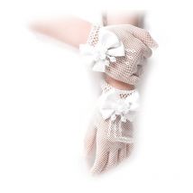 Gants de demoiselle d'honneur robe de princesse pour enfants gants en maille avec nœud performance sur scène mariage demoiselle d'honneur blanc pur