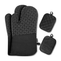 Gants de Four Lot de 4 maniques, Gants de Cuisine Gants et maniques en Silicone et Coton, 30 18 3.5cm
