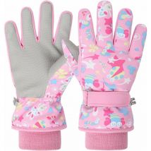 Gants de Ski pour Enfants Gants de Ski d'hiver Coupe-Vent imperméable Chaud pu épais Temps Froid Sports de Plein air Snowboard Ski pour garons et