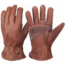 Gants de travail rétro en cuir pour la construction, la cour, le jardinage, avec paume renforcée pour homme et femme (Marron, l)