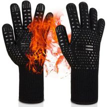 Gants grill Gants four Résistant à la chaleur jusqu'à 800°C Gants de cuisine Gants grill bbq (noir)