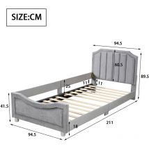 Lit d'enfant Lit rembourré 90x200cm Canapé-lit Cadre de lit en flanelle Lit souple multifonctionnel avec dossier Accoudoir Lit parents-enfants Lit