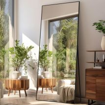 Ganzkörperspiegel 180 x 76 cm, großer Stand- und Wandspiegel, für Schlafzimmer, Wohnzimmer, Flur & Eingangsbereich, schwarz
