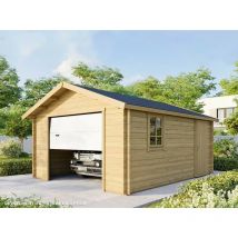 Garage Bois toronto Porte Sectionnelle 19,2m2 - 1 Voiture - Double Vitrage - Double pente - Serrure à Cylindre - Fenêtre Oscillo-Battante