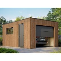 Garage Bois Traité ringwood - Surface intérieure : 20m2 - Porte Sectionnelle - Structure osb - Revetement Membrane epdm - 1 Voiture - Bois Européen