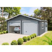 Garage double en bois Palmako Roger 28,4 m² Naturel , 44 mm Épaisseur de paroi 629 x 565 cm