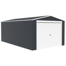 Vente-unique - Garage en acier galvanisé avec porte enroulante gris octou - 19,5 m²