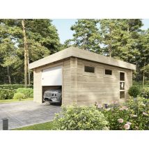 Garage en Bois westmount 19,2 m2 - 1 Voiture - Porte Sectionnelle - Bandeau de Toiture - Serrure à Cylindre - Abris de Jardin