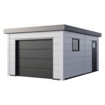 Garage en métal Telluria 3654 anthracite avec blanc 19,3m² Blanc Galvanisé, 0,9 mm Épaisseur de paroi 358 x 538 cm