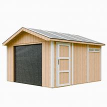 Timbela - Garage premium qualität 13 m²- L378xB412 cm- Garage für Motorräder, Fahrräder, Gartengeräte - Konstruktion aus lp Smartside-Panels