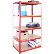 Briefness - Garage Storage Shelving Unit - 1 Bay Red Racking, Heavy Duty Metal Shelf, Shed for Home, Office - 150 x 30 x 70cm - 5-Tier Shelves, Red