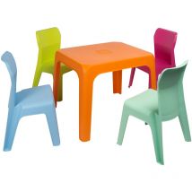 Garbar - jan Chaise-Table Pour Enfants Intérieur, Extérieur Set 4+1 Bleu Ciel/Fuchsia/Orange/Vert Citron/Menthe