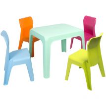 Garbar - jan Chaise-Table Pour Enfants Intérieur, Extérieur Set 4+1 Bleu Ciel/Fuchsia/Orange/Vert Citron/Menthe