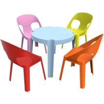Garbar - rita Chaise-Table Pour Enfants Intérieur, Extérieur Set 4+1 Bleu Ciel/Rose/Rouge/Orange/Vert Citron