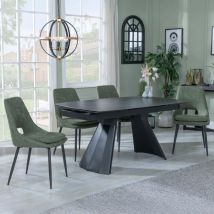 Urban Deco - Garda Black Ceramic Extending Dining Set - Stansbury Cream Fabric Dining Chair