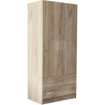 Homeness - Garde-robe Armoire 2 portes et deux tiroirs en ligne classique bilaminée enrolée Gray - Gray