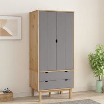 Bonnevie - Garde-robe Armoire de Rangement Armoire de vêtements Penderie otta Marron et gris 76,5x53x172 cm Bois massif pin VXN4296