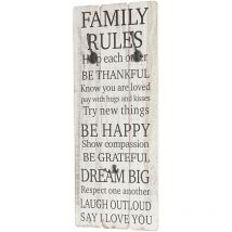 Garde-robe murale Family Rules, planche vestiaire, style shabby, vintage avec 3 crochets, 76x31cm