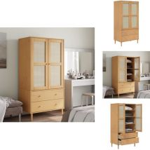 Garde-robe SENJA aspect rotin marron bois massif de pin - Meuble De Rangement - Armoire - Dressing - Meuble Bois - Commode